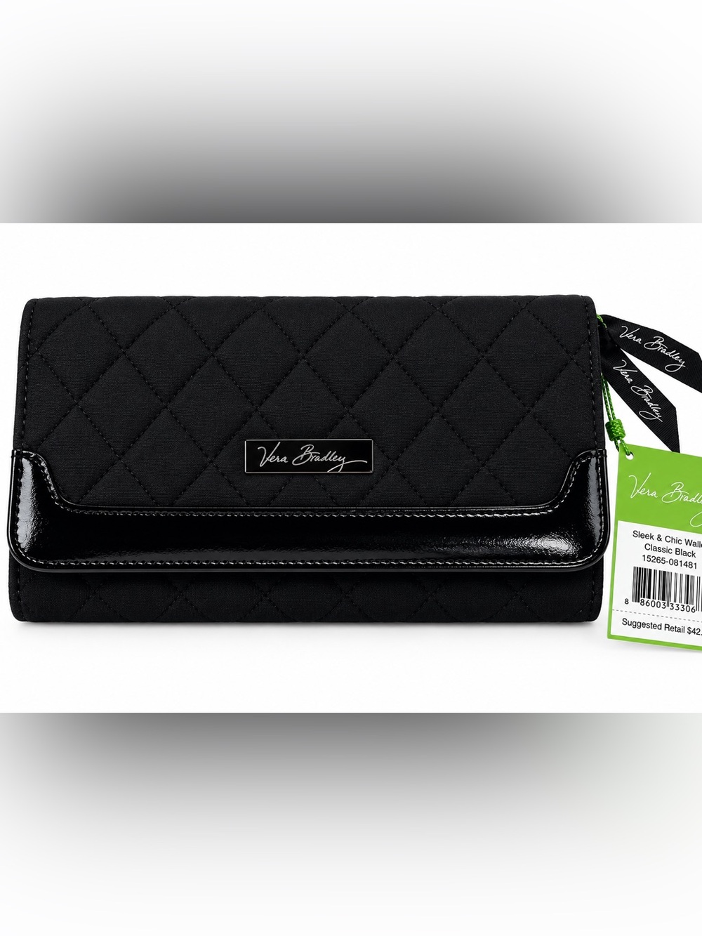 Vera Bradley Sleek & Chic Wallet Classic Black NWT Quilted Clutch Organizer